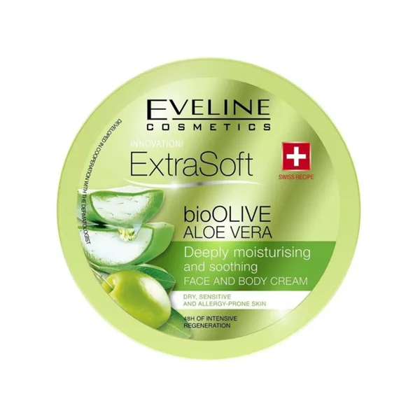 Kem Dưỡng Da Mặt Và Cơ Thể Eveline Extra Soft Bio Olive Aloe Vera 175ml